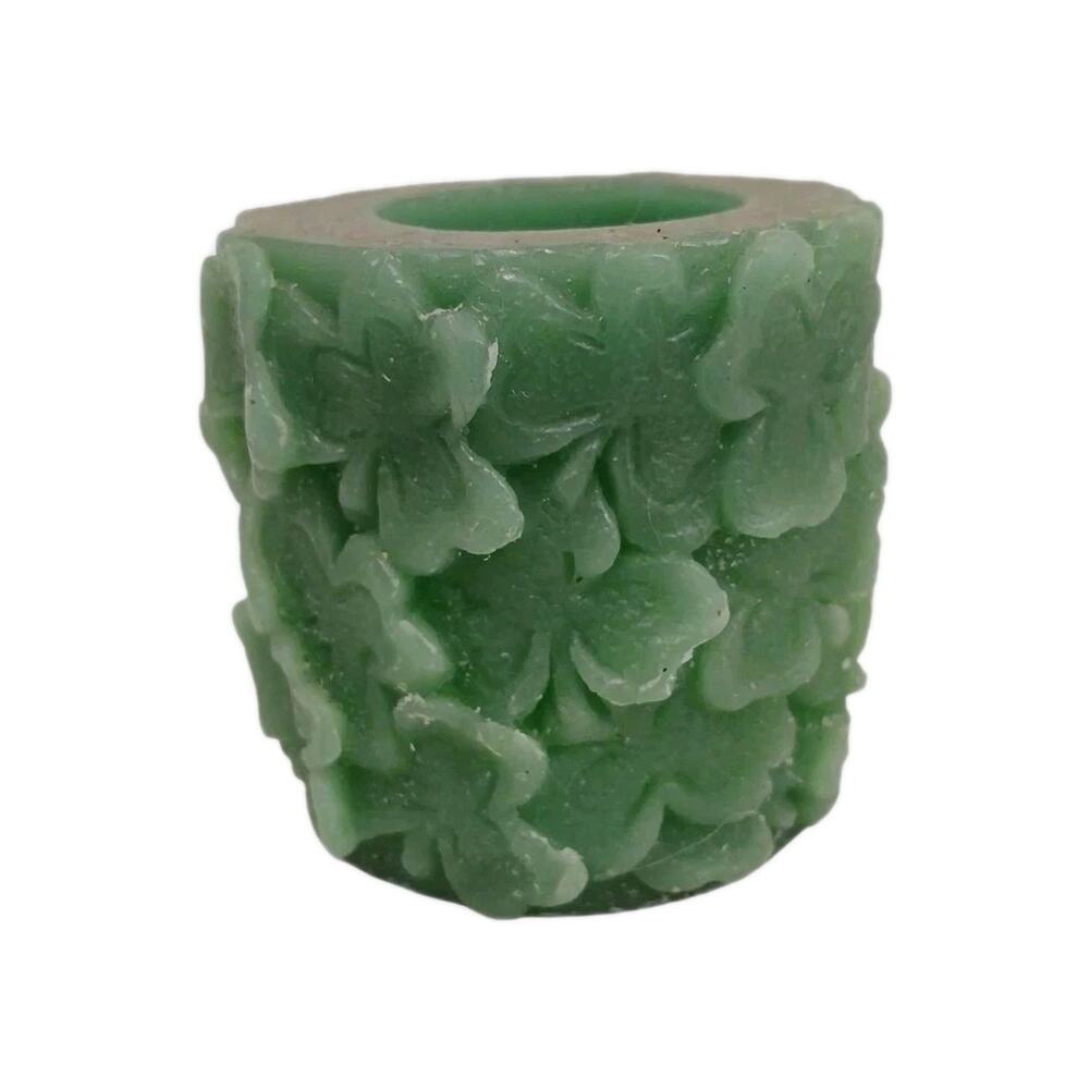 1970 St. Patrick Irish Clovers 3" Candle Lucky Green Carved‎ Mid Century Vintage